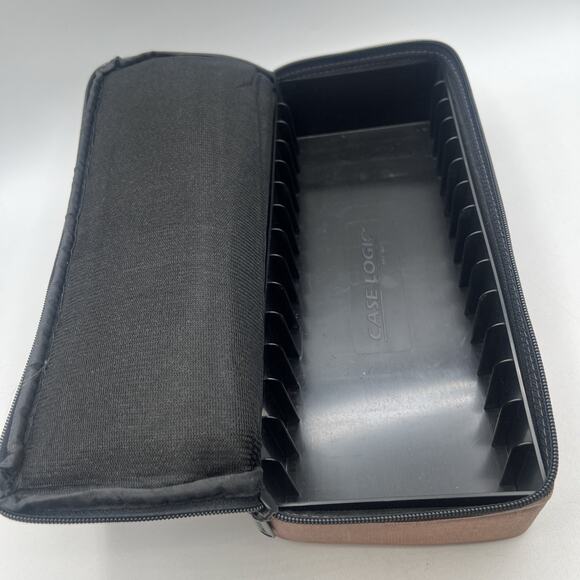 Case Logic 15 Cassette Tape Storage Case Wrist Strap Brown Nylon Tote Carry 12" - Picture 5 of 7